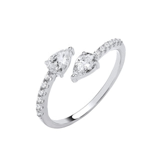 Silver Cross-over Pear Shape CZ Ring