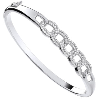 Silver Curb Link Style CZ Bangle