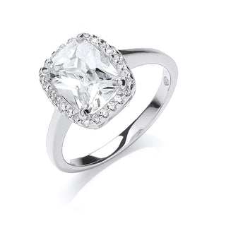 Silver Cushion Centre CZ Ring