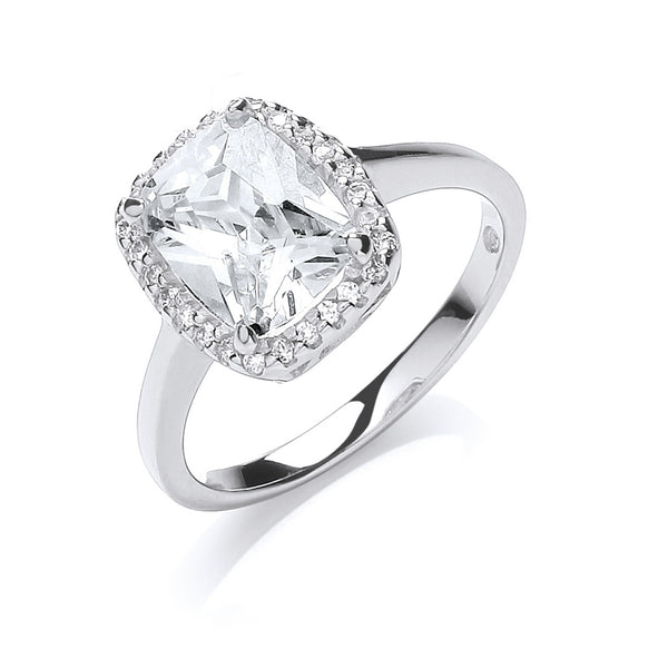 Silver Cushion Centre CZ Ring