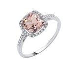 Silver Cushion Cut Synthetic Morganite & CZ Halo Ring