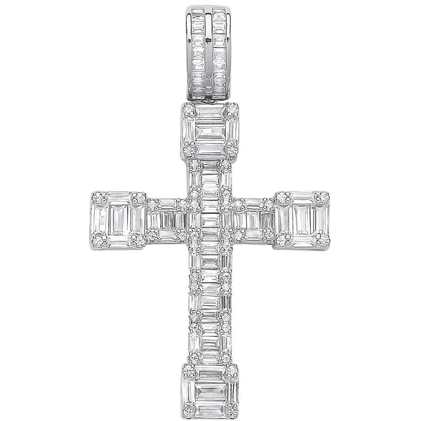 Silver CZ Baguettes Fancy Cross
