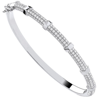 Silver CZ Bangle With Hex Nuts