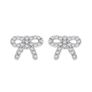 Silver CZ Bow Stud Earrings 1.4g