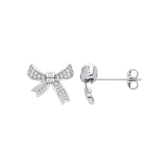 Silver CZ Bow Stud Earrings