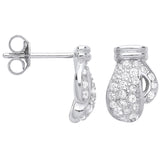 Silver CZ Boxing Gloves Stud Earrings