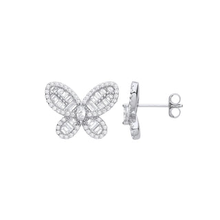Silver CZ Butterfly Studs 4.4g