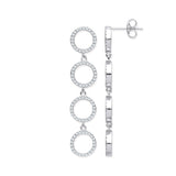 Silver CZ Circle Of Life Long Drop Earrings