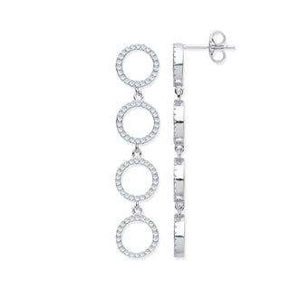 Silver CZ Circle Of Life Long Drop Earrings