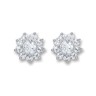 Silver CZ Cluster Stud Earrings 2g