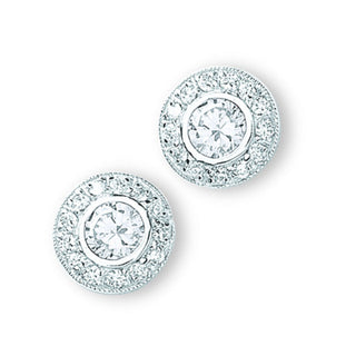 Silver CZ Cluster Stud Earrings 5.6g