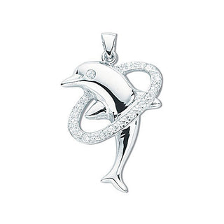 Silver CZ Dolphin Pendant 1.8g