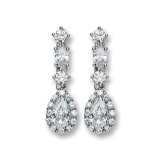 Silver CZ Graduated Teardrop Stud Earrings