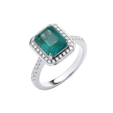 Silver CZ & Green Fusion Stone Centre In Emerald Cut Ring