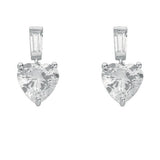 Silver CZ Heart Drop Stud Earrings