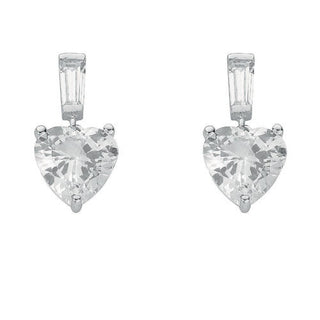 Silver CZ Heart Drop Stud Earrings