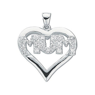Silver CZ Heart Mum Pendant