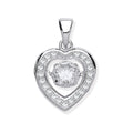 Silver CZ Heart Pendant With Hanging Shimering CZ