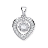 Silver CZ Heart Pendant With Hanging Shimering CZ