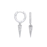 Silver CZ Huggies Pin Drop Earrings