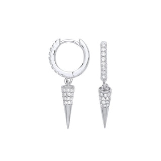Silver CZ Huggies Pin Drop Earrings