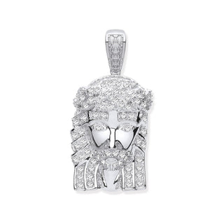 Silver CZ Jesus Pendant