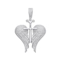 Silver CZ Open Angel Wings With Royal Cross Pendant