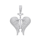 Silver CZ Open Angel Wings With Royal Cross Pendant