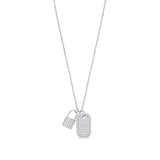 Silver CZ Padlock & Dog Tag Necklace