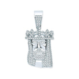 Silver CZ Pendant Jesus With Crown