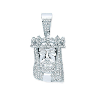 Silver CZ Pendant Jesus With Crown