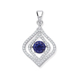 Silver CZ Pendant With Hanging Shimmering Blue CZ