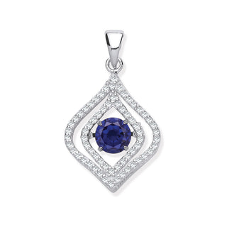 Silver CZ Pendant With Hanging Shimmering Blue CZ