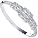 Silver CZ Rectangles Fancy Ladies Hinged Bangle