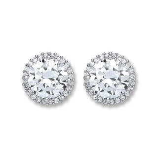 Silver CZ Round Stud Earrings
