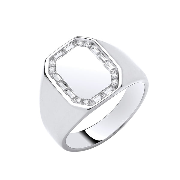 Silver CZ Signet Gents Ring