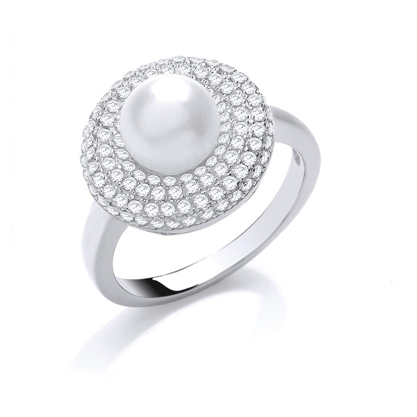 Silver CZ & Simulated Pearl Ring