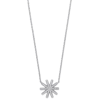 Silver CZ Starburst Pendant 16" Necklace