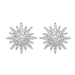 Silver CZ Starburst Stud Earrings