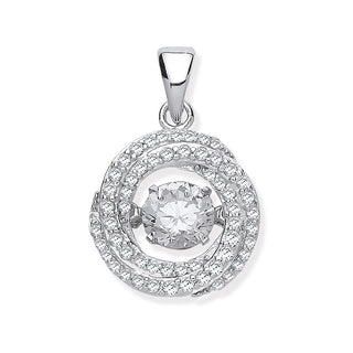 Silver CZ Swirl Pendant With Hanging Shimering CZ