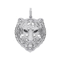 Silver CZ Tiger Head Black CZ Eyes Pendant
