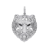 Silver CZ Tiger Head Black CZ Eyes Pendant