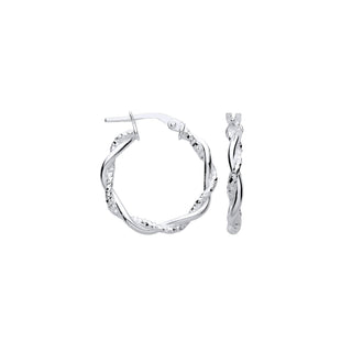 Silver D/c & Plain Twist Hoop Earrings