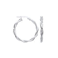 Silver D/c & Plain Twist Medium Hoop Earrings
