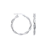 Silver D/c & Plain Twist Medium Hoop Earrings