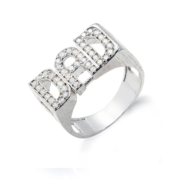 Silver Dad CZ Id Side Ring 6.7g