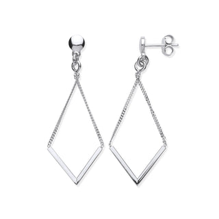 Silver Diamond Shape Chain Drop Earrings