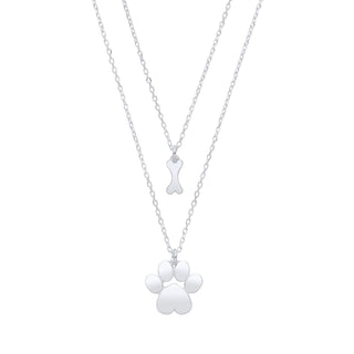 Silver Dog Paw & Bone Pendant Necklace 16" / 18