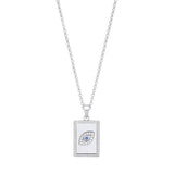 Silver Dog Tag CZ Evil Eye Pendant On Chain