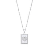 Silver Dog Tag CZ Heart Pendant On Chain